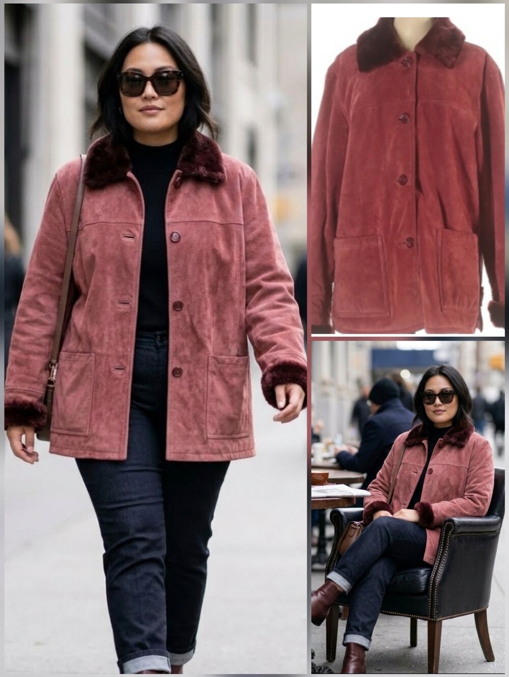 ❤️dennis basso>>>reddish maroon Suede leather coat 🤍LARGE